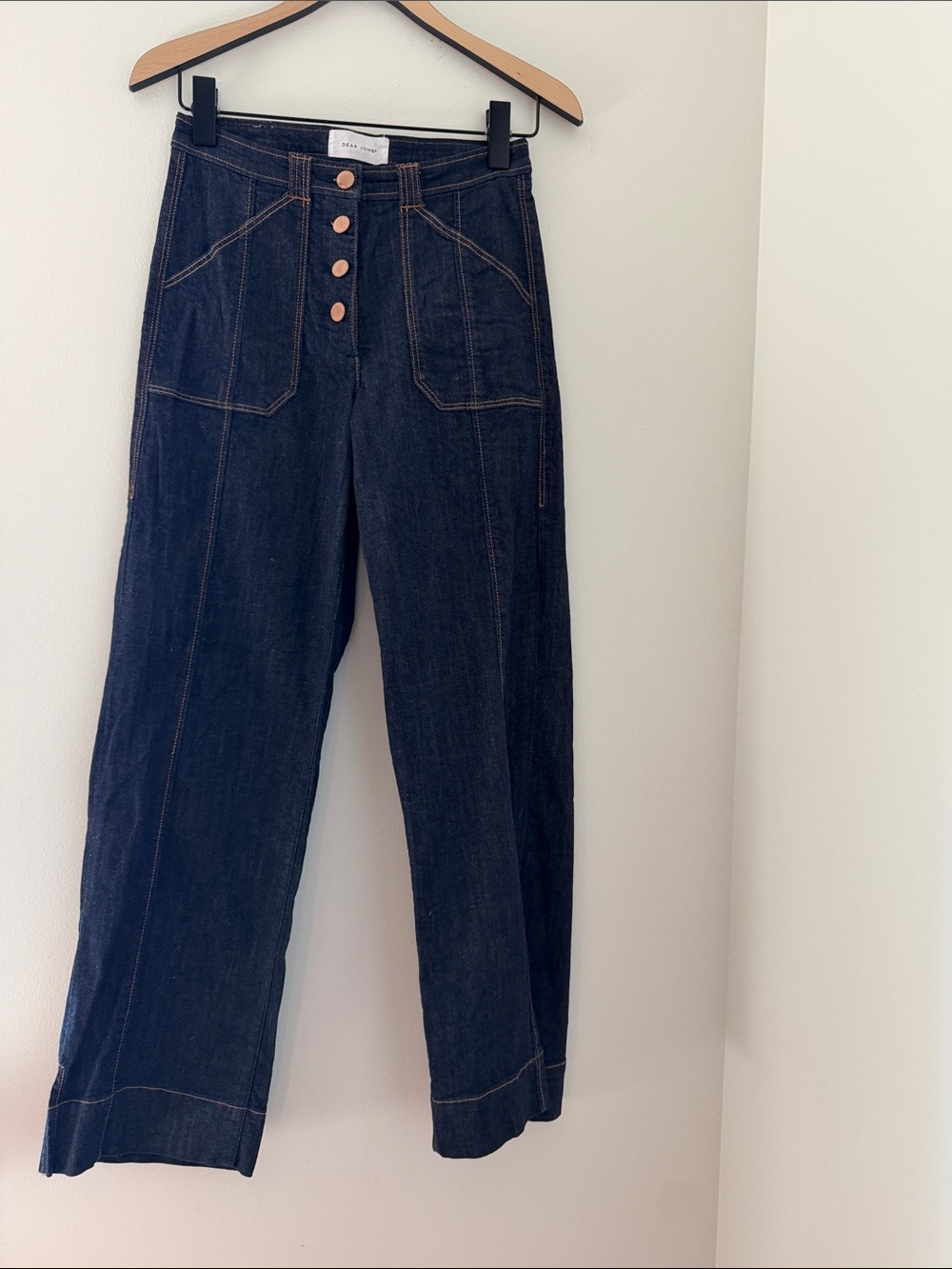 High-Waist Dark Indigo Wide-Leg Jeans with Contrast Stitching